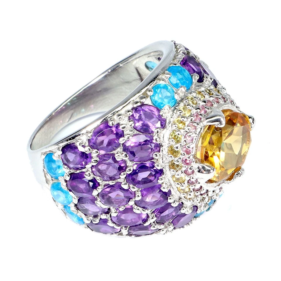 Anillo de plata de ley 925 ovalado citrino 9x7 mm amatista zafiro piedras preciosas joyería 8 Foto 3 de 4