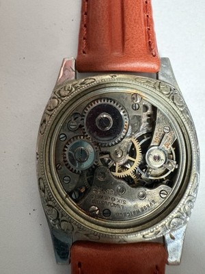Vintage Swiss 6 Jewel Manual Wind Skeleton Project Watch Engraved Case Parts