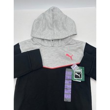 PUMA Kids Pullover Hoodie Black Gray Pink Trim Color Block Activewear New Small