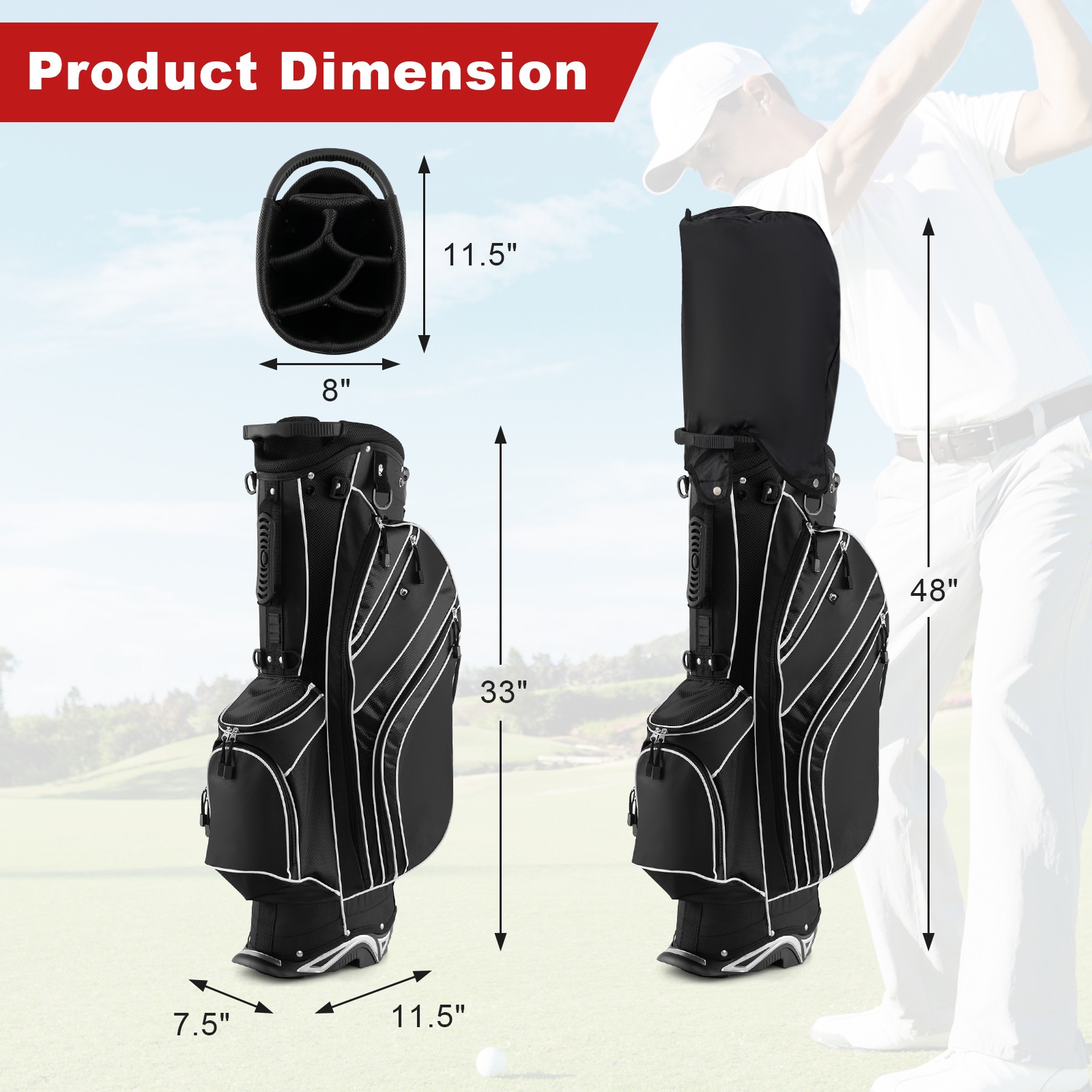 Golf Stand Bag Lightweight & Portable Golf Cart Bag with Shoulder Strap Black