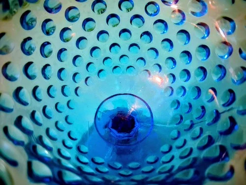 Vintage Fenton Hobnail Ruffled Crimped Deep Blue Vase Glass