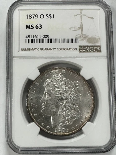 1879 O Morgan Silver Dollar NGC MS-63 Chartwheel Lite Rim Tonning Almost PF-Like
