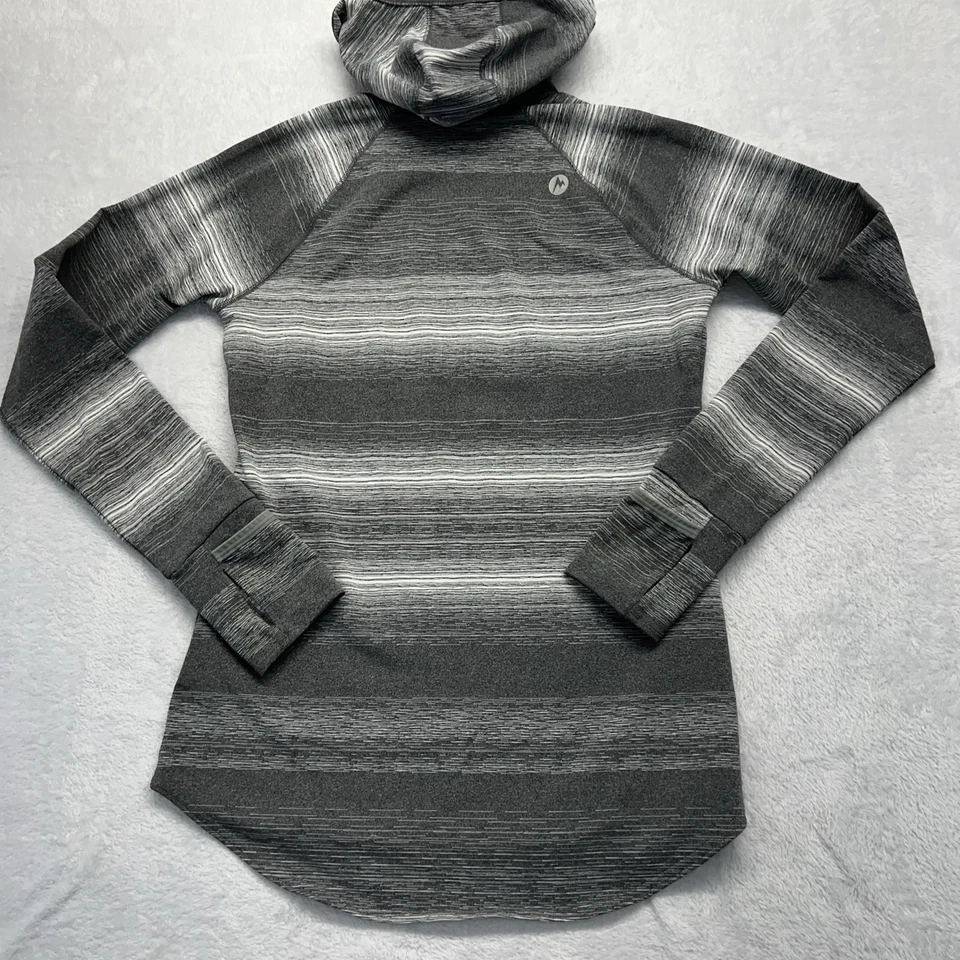 Pullover Marmot cuello alto con capucha manga larga para mujer S gris a rayas Foto 3 de 4