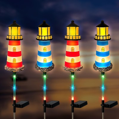 4 Pack Lighthouse Solar Lights,7 Light Color Changes,IP65 Waterproof Solar Pa...