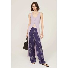 JASON WU Floral Trousers Wide Leg Floral Print Pants Purple White Size 10