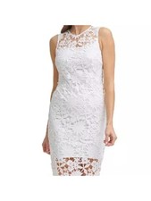 CALVIN KLEIN Womens White Lined Allover Sleeveless Sheath Dress Petites 2P