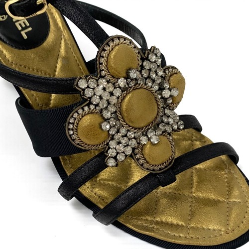 Chanel Bijou Strap Leather Sandals Black Gold Size 35.5 US 5.5 Women - Picture 20 of 24