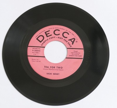 Vicki Benet - Tea For Two / Sam's Song - Used Vinyl Record 7 - Promo - G8100z