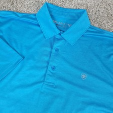 Ariat Tek Heat Series Mens Medium Solid Blue Performance Stretch Polo SS