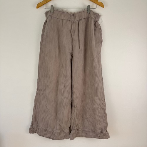 Carly Jean Los Angeles Gaze Wide Leg Cropped Hose Gr. L taupe Boho Strand - Bild 1 von 11