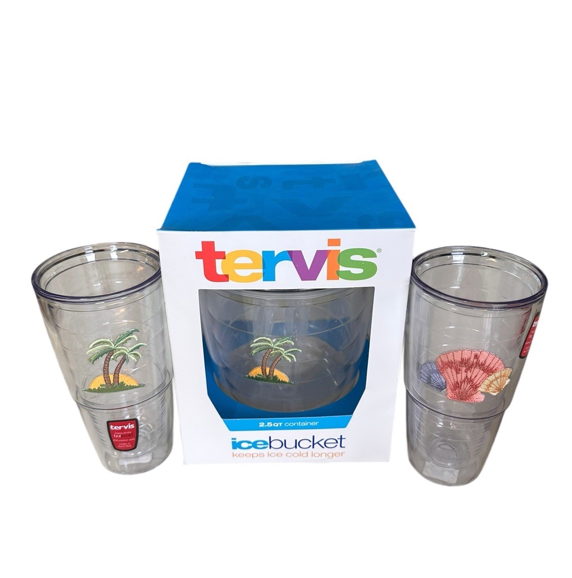 Tervis 2.5- Quart Ice Bucket With 2 Tervis 24oz Tumblers Sea