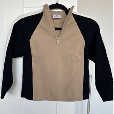 Hanna Andersson Boys 130 Tan Color Block 100 Cotton Knit 1/4 Zip Sweater, EUC