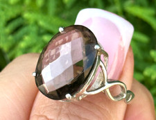 Vintage Sterling Silver 925 Big Ring with Large stones Faceted Smoky Quartz
