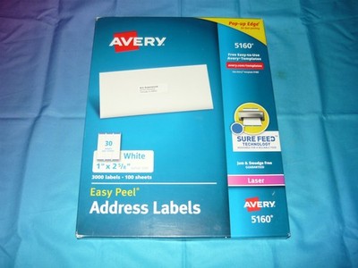 Avery Easy Peel Laser Address Labels White 1''x2.58'' 5160 New Sealed