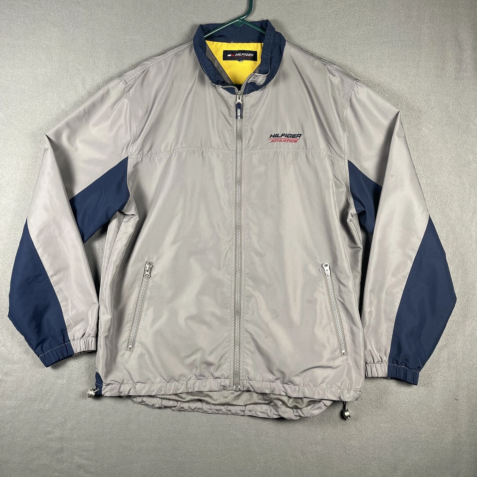 Tommy Hilfiger Athletics Jacket Mens Large Gray Blue Full Zip Windbreaker Retro