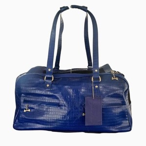 Rare Donald Pliner Baby Doll Italian Blue Croc Leather Luxury Pet Carrier Bag