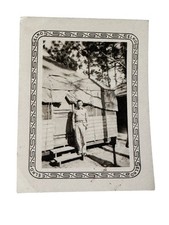 1940s WW2 Photo U.S. Army GI In Front Of Camp Tent Barracks Snapshot