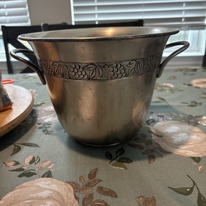 Pottery Barn Silver Pewter Grapevine Etched Champagne Chiller Ice Bucket 7” Tall