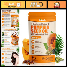 Pumpkin Seed Oil Softgels 3800mg - Biotin  Saw Palmetto for Hair Growth, Prosta