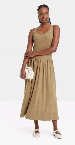 Größe Medium braun Damen Drop Waist Strick Midi Schlupf Kleid Universal Thread - Bild 4 von 4