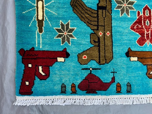 2'2x2'10 Modern Afghan War Rug Handmade Hand Knotted Wool Pictorial Area Carpet - Picture 4 of 8