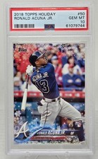 2018 Topps Holiday RONALD ACUNA JR. Rookie Card PSA 10 Gem Mint. rookie card picture