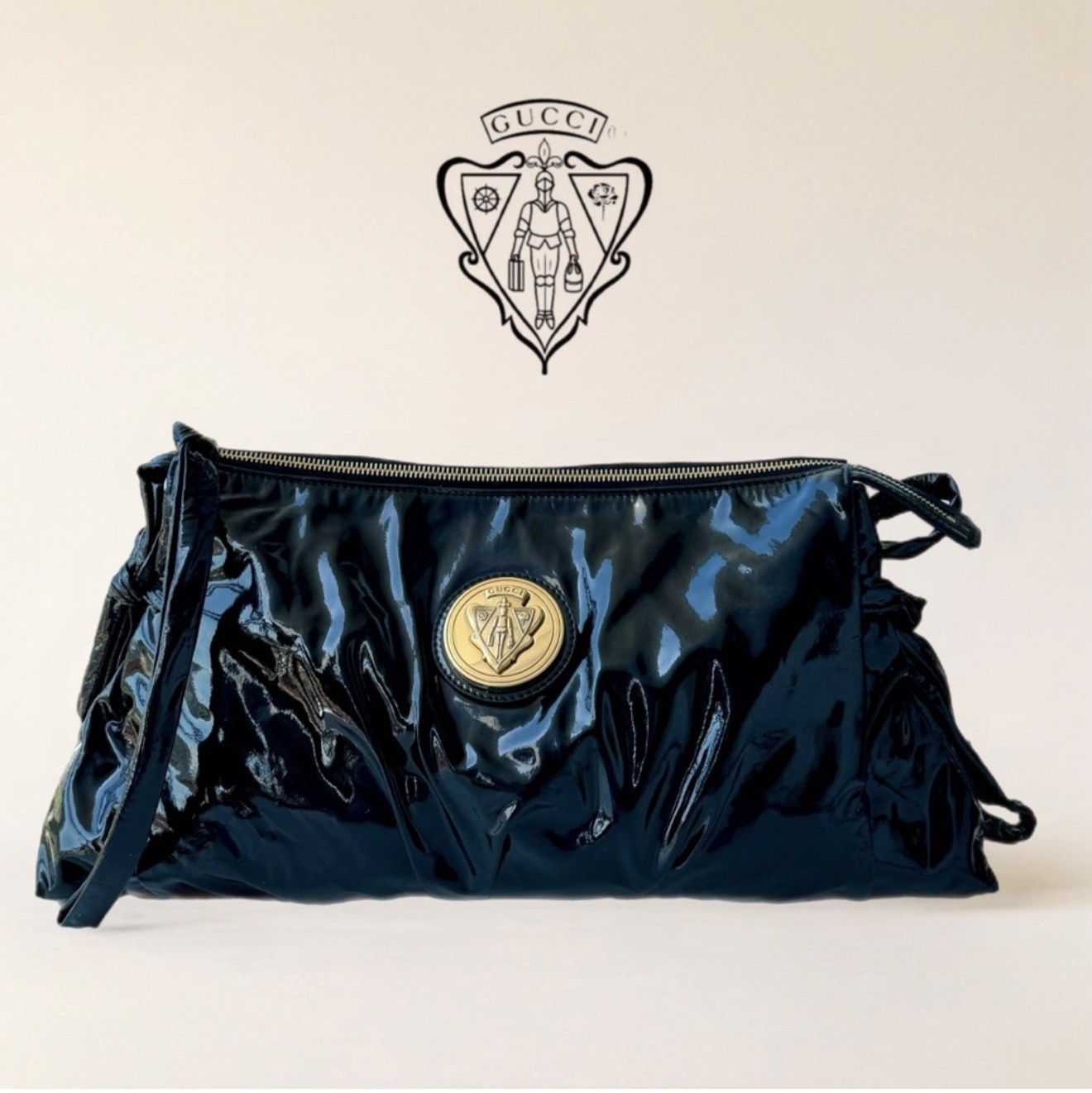 Vintage Gucci Black Patent Leather Hysteria Clutch Bag  Large Rare Tom Ford Era