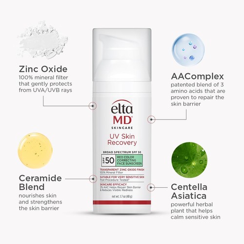 Elta MD UV Skin Recovery Red Color Correcting SPF50 48g 1.7oz TINTED EXP 4/2028