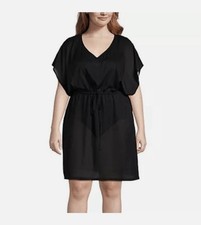 Lands  End Ladies  Black Swim Cover Up Dress Size Large Waistband
