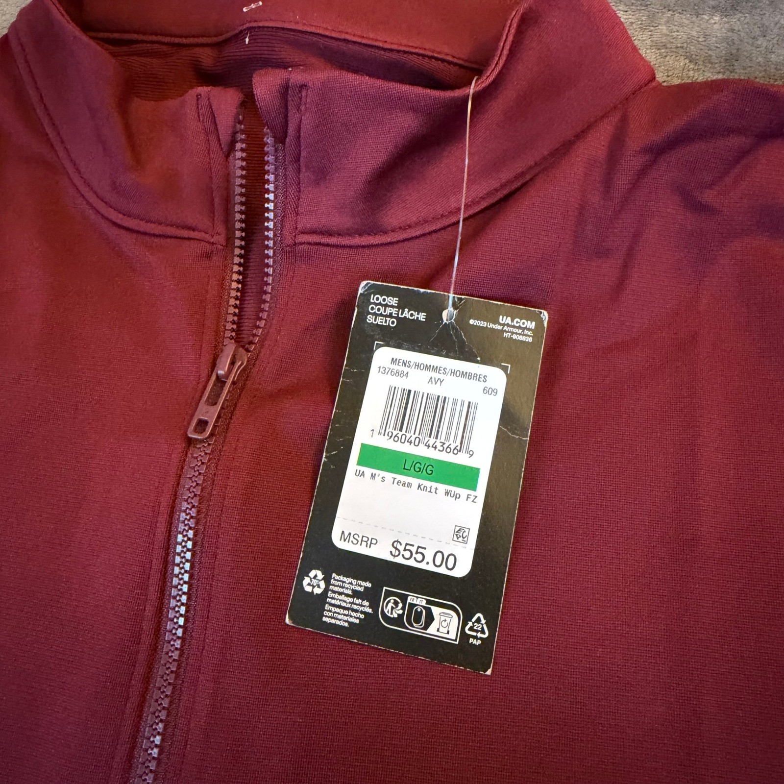 Under Armour Track Jacket Maroon White Team Warm Up Full Zip Mens Large NWT thumbnail 3