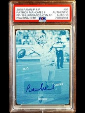 TRUE 1/1 - Patrick Mahomes - 2018 Panini P&P Luminance AUTO 1/1 - PSA Auto 10