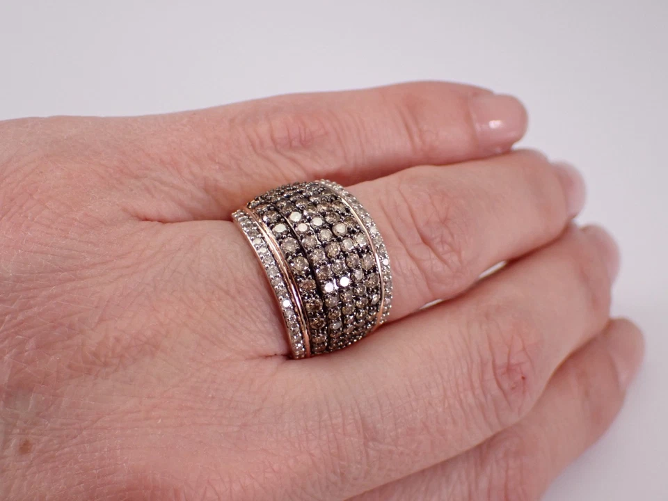 Rose Gold Cognac and White Diamond Cluster Ring Anniversary Band - Image 4 of 4