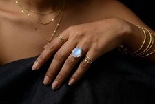 Rainbow Moonstone Ring Anemone Gold Filled Pear Cut June Birthstone