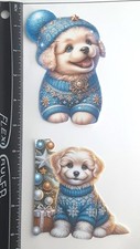 Lot of 2 Dogs Wnter Scarf Cap Ornaments Puppy SINGLE LAYER Embellishments 1066