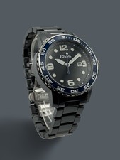 BRACCIALE CERAMICA NERA FOSSILE, LUNETTA BLU, DATA, 10 ATM, OROLOGIO OVERSIZE CE5010