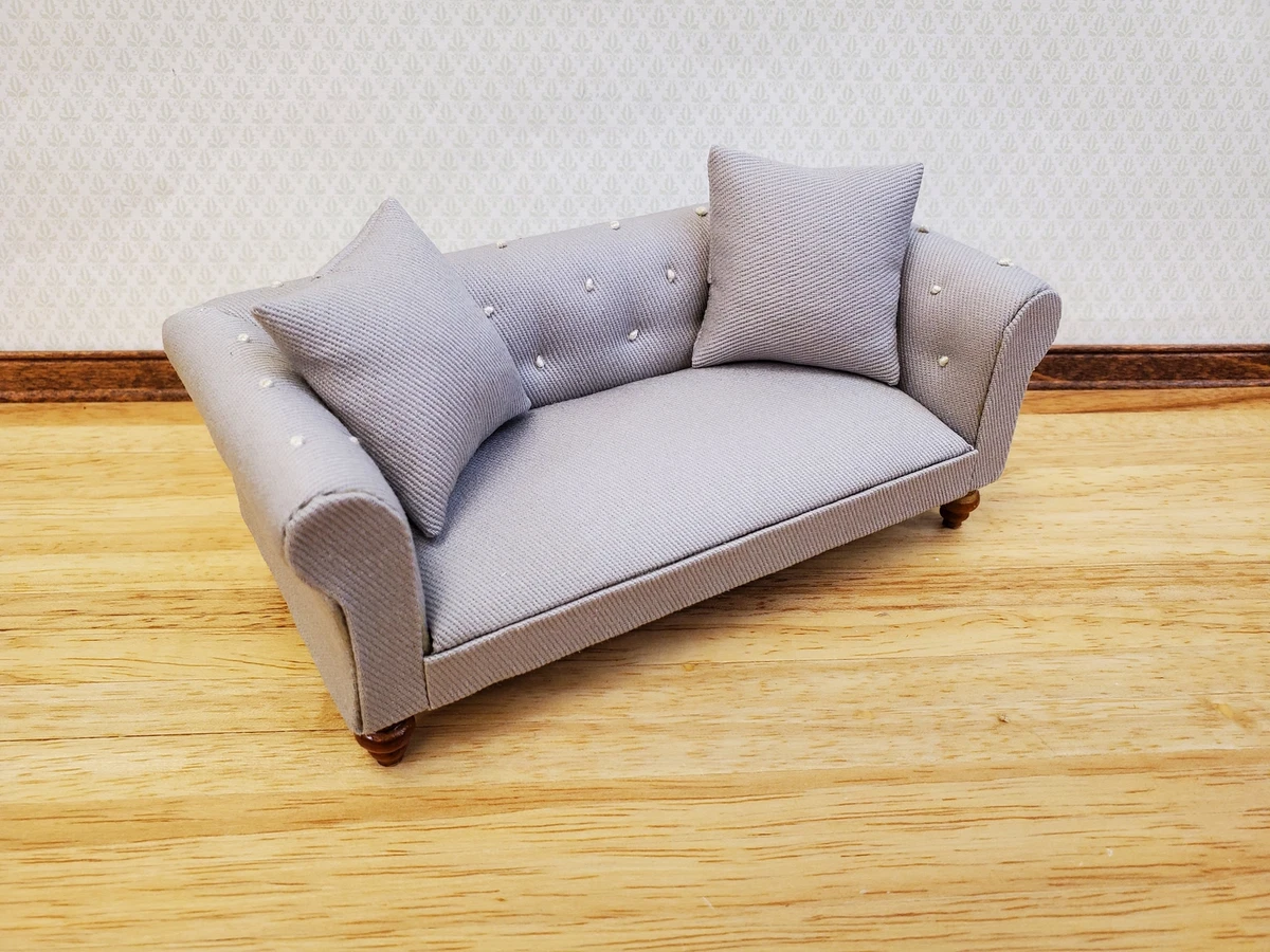 Dollhouse Sofa Couch Chesterfield Gray Tufted 1 12 Scale Miniature Furniture