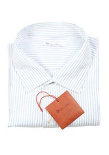 Loro Piana Striped Blue White Linen Cotton Shirt Size XXXL / 44 IT / 17,5 U.S...