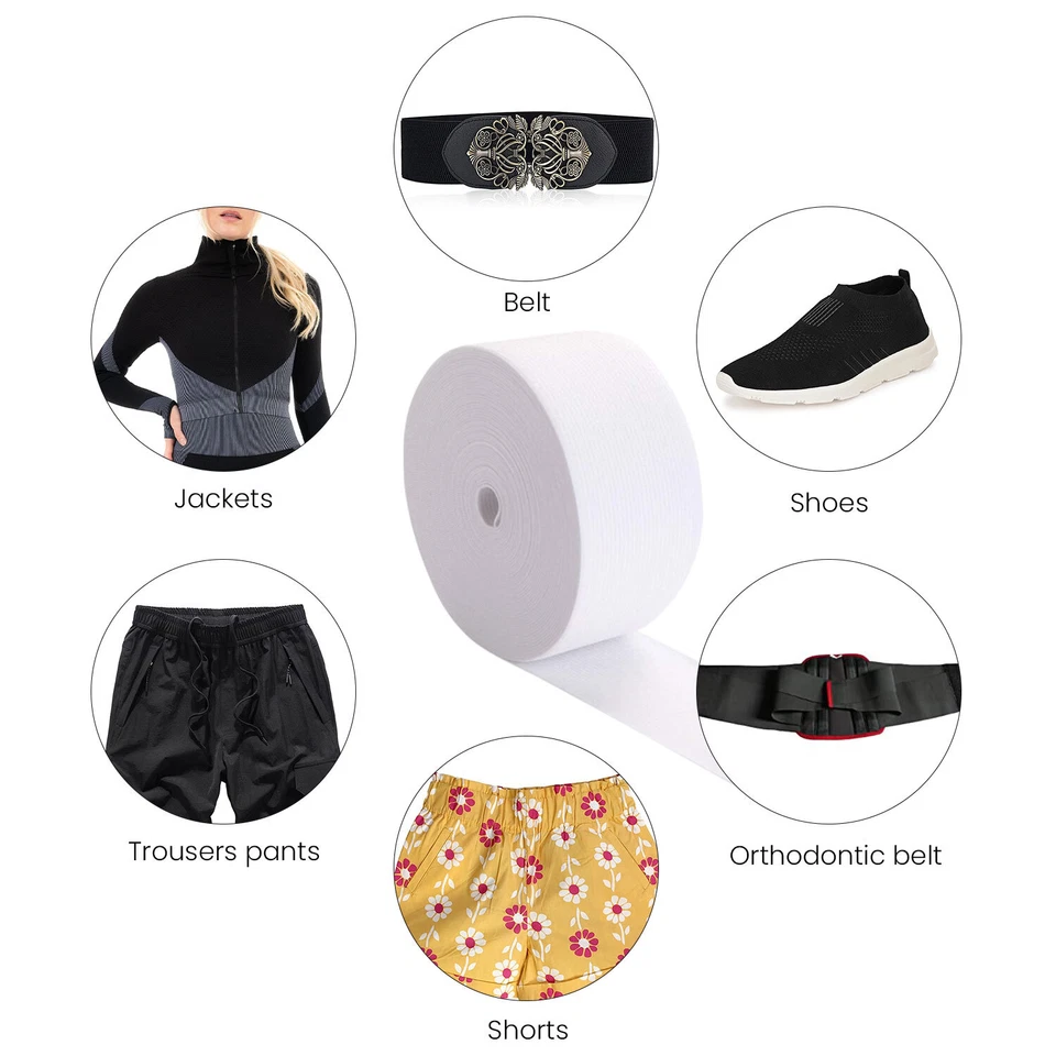 Blanco / Negro Cordón Elástico 1mmA 75mm Ancho para Costura Ropa Pantalones - Imagen 3 de 4