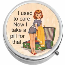 I Used to Care  Medicine Vitamin Compact Pill Box