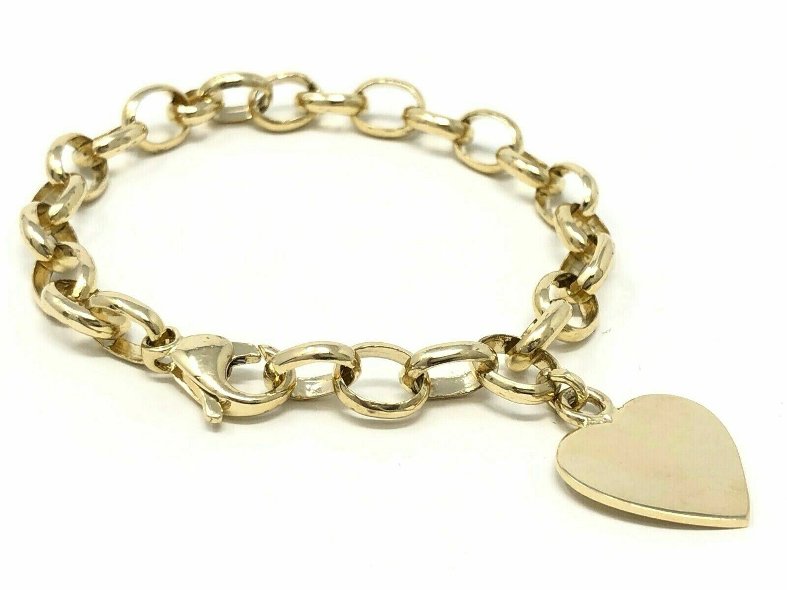 14k Yellow Gold Rolo Link Heart Charm Bracelet 7.75" 16.5 grams eBay