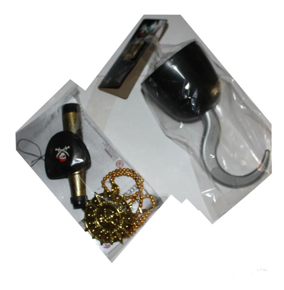 Conjunto Plástico Pirata Gancho Ojo Parche Espía Vidrio Collar Capitán Disfraz Accesorios Foto 2 de 4