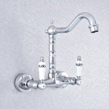 Polished Chrome Brass Kitchen Bathroom Sink Swivel Faucet - Wall Mounted ssf772