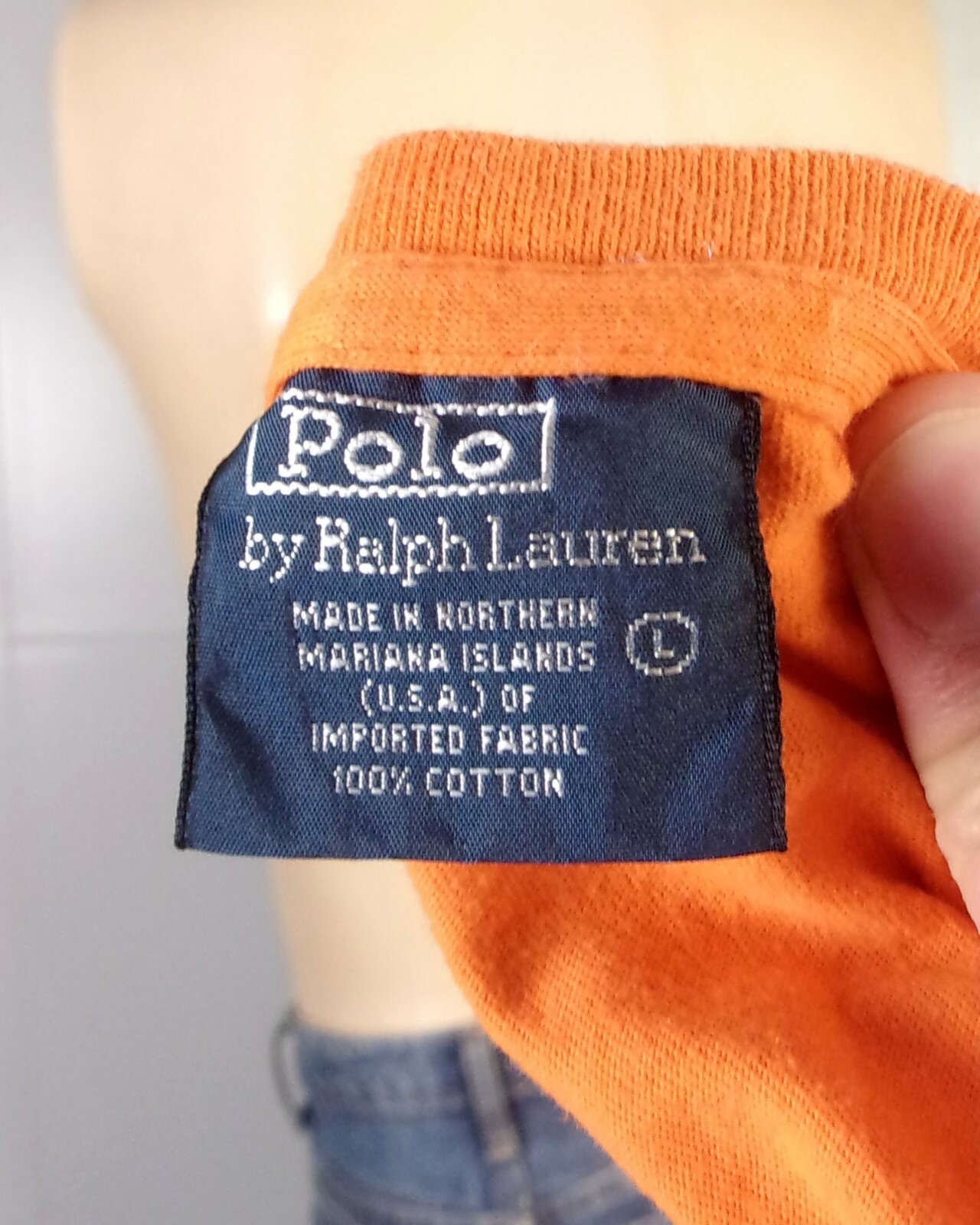 Polo Ralph Lauren vintage anni 90 tinta unita arancione t shirt blu pony 92 93 morbida taglia L