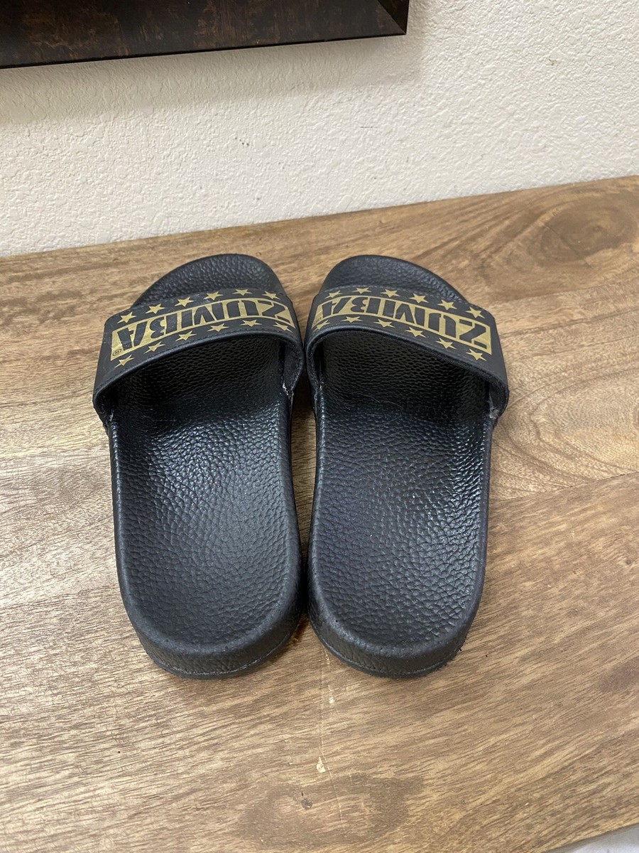Zumba Black and Gold Slides Slip-On Sandals Women’s size