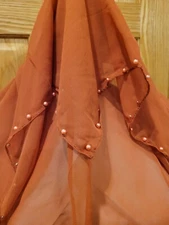 Women's Chiffon Scarf Hijab Head Wrap Shawl Scarf Pearl Trim 33x34" ~Orange 