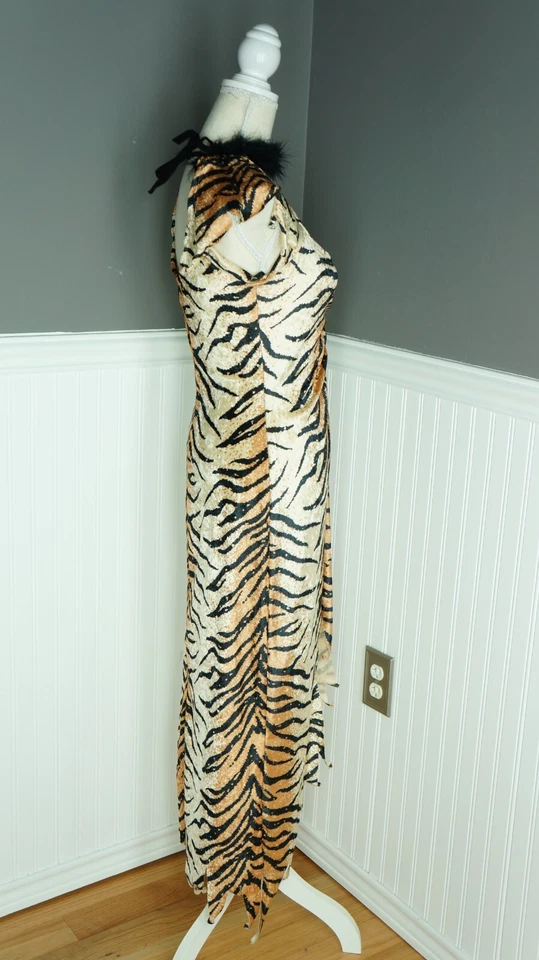 Rubies Velour Tiger Print Cat Dress Feather Trim Costume Cavewoman Standard Size - Image 2 of 4