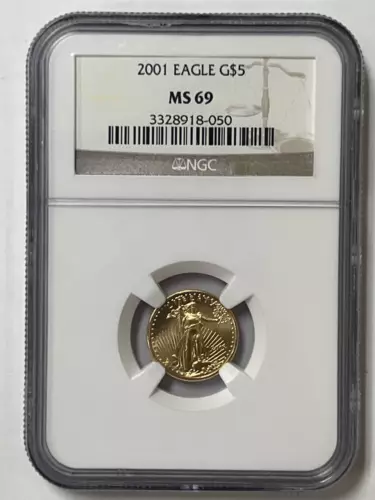 2001 P $5 American Eagle 1/10 oz Gold Coin NGC MS-69