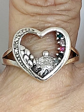 LADIES STERLING SILVER HEART SHAPED CUT OUR RING SZ 6.5