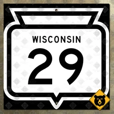 Wisconsin Highway 29 state route marker sign Green Bay Wausau 1961 16x16