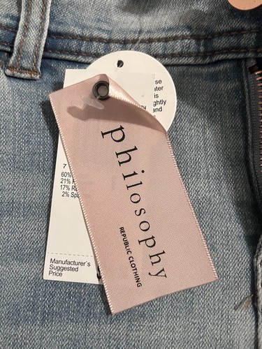 NWT Philosophy Jeans Women’s 8 Light Wash Blue Denim 30x30” Embroidered Floral - Afbeelding 20 van 24